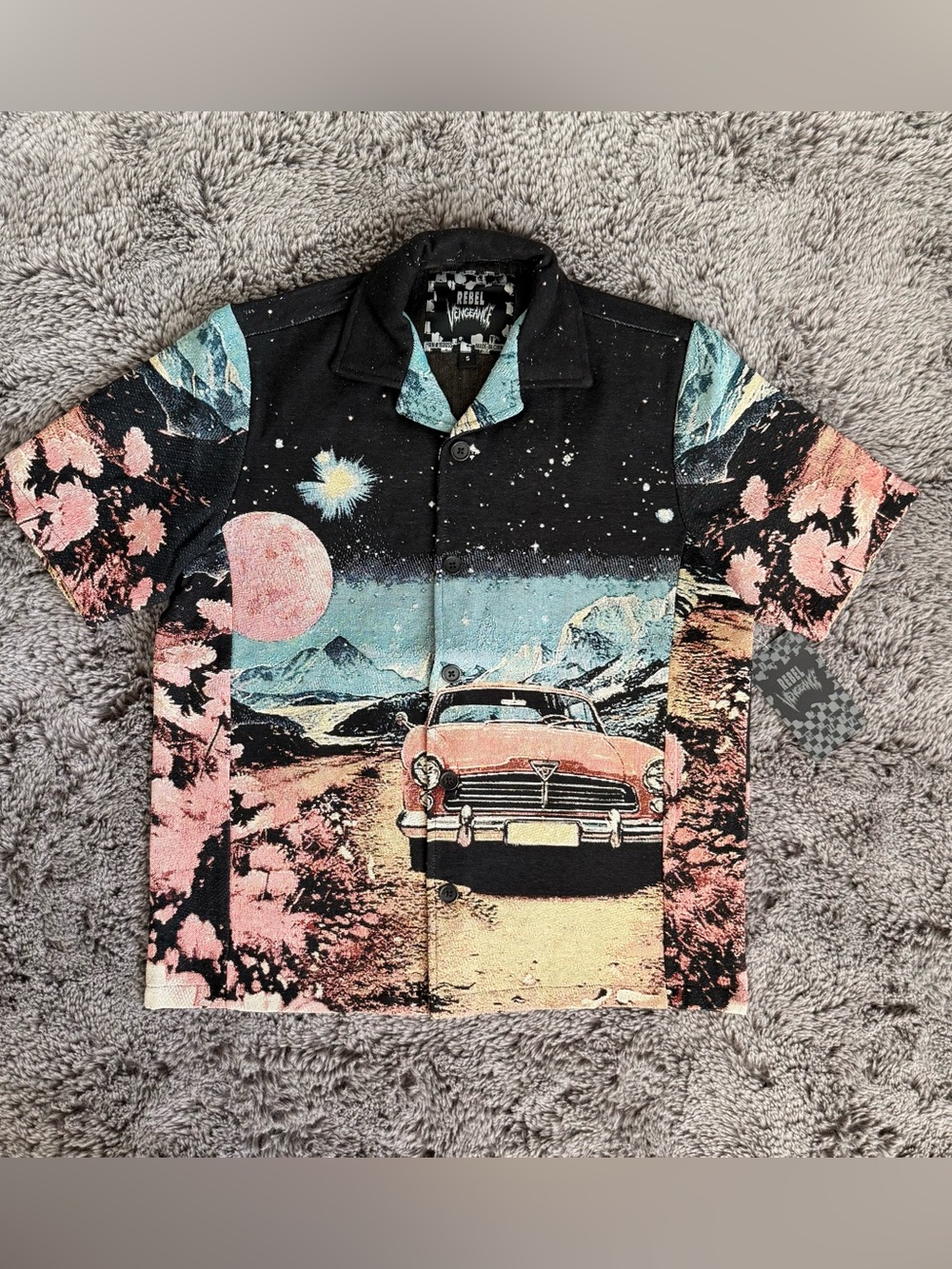 rebels Black, Pink & Blue Vintage Car Scenic Shirt Jacket
